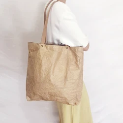 Women Vintage Handbag Europe Retro Kraft Paper Bag Casual Tote Female Wrinkled Shoulder Bag Simple Solid Canvas Shopping Bag