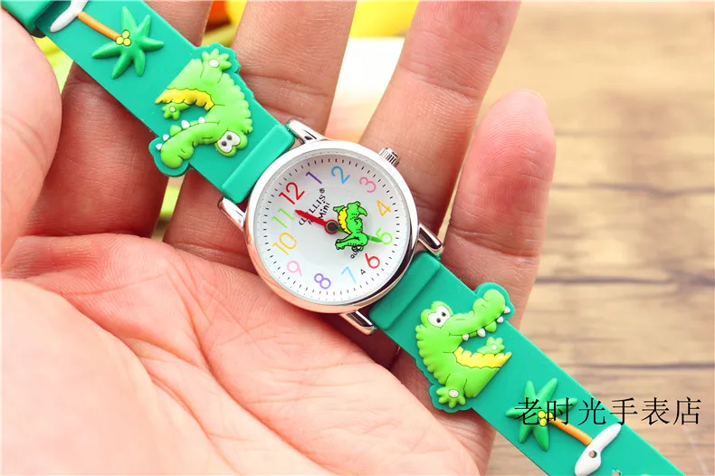 free shipping kids lovely 3D Cartoon crocodile Design Analog Wrist Watch Children high quality silicone waterproof gift clock