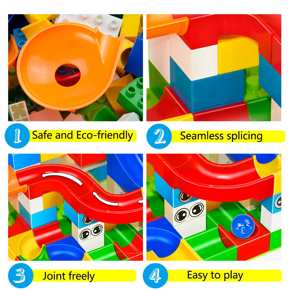 74-308PCS Marble Race Run Maze Ball Track Building Blocks ABS Funnel Slide Assemble Bricks Sets Children DIY Tracking Blocks