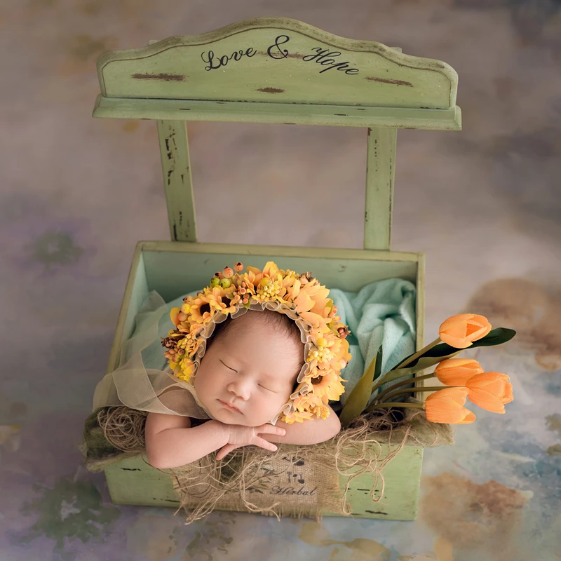 

Newborn floral hat Baby graden bonnet Handmade gril flower bonnet Newborn photo props hat