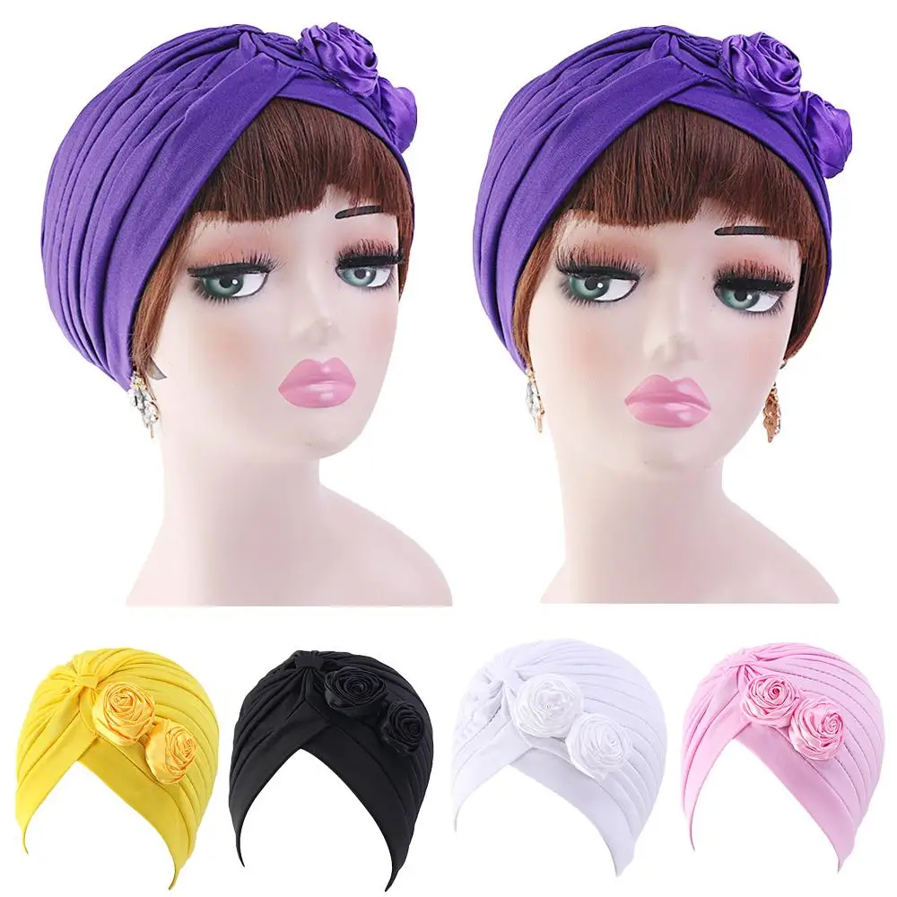 2024 Bandanas Women Stretchy Turban Muslim Hat Headwear Warp Female Chemo Cap Flower Indian Cap Adult Head Wrap For Women New