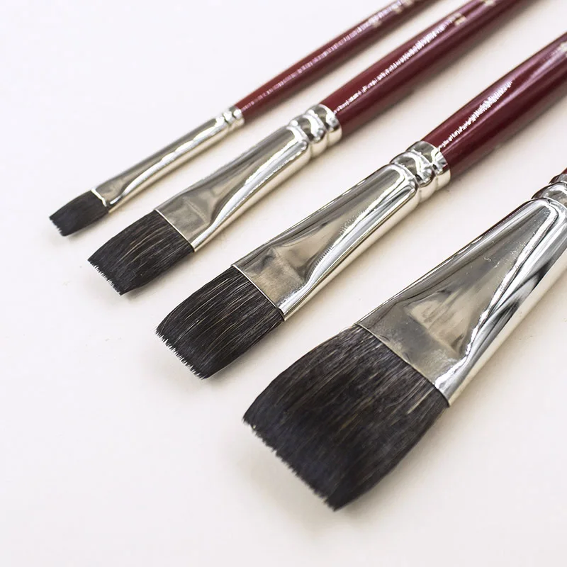 2018F  Flat paint brush high quality squirrel hair  wooden handle watercolor paint art brushes artistic for drawing,ZYTANG