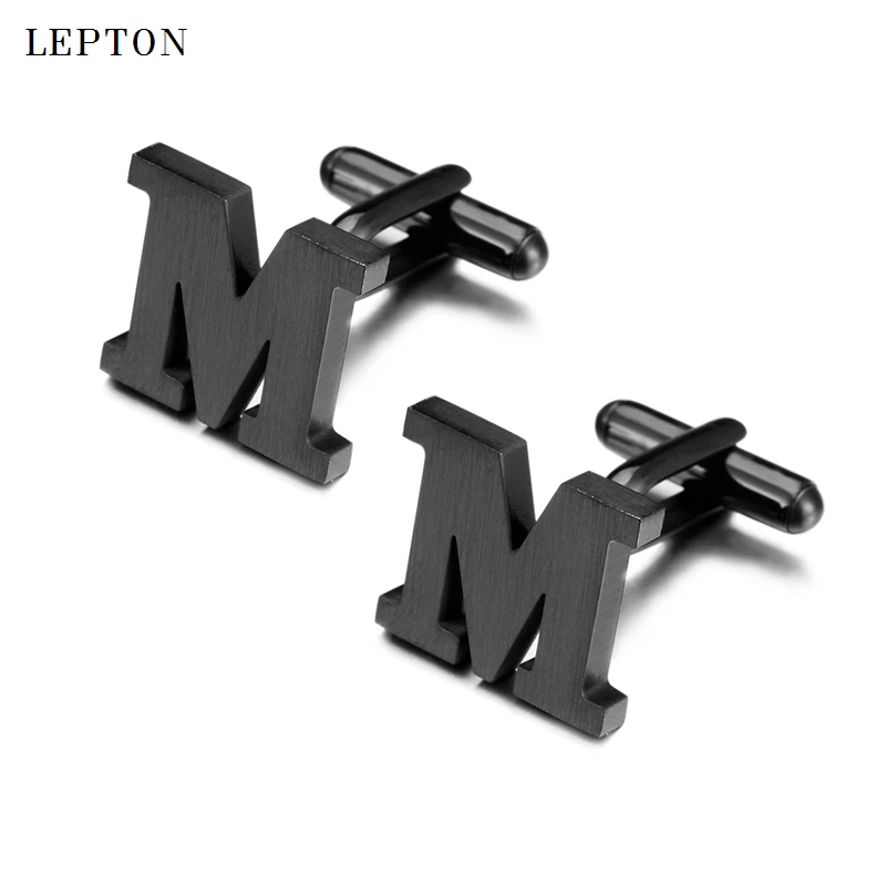 

Lepton Stainless steel Cufflinks for Mens Black Gun Metal Letter M Cuff links Men French Shirt Cuffs Cufflink Relojes Gemelos