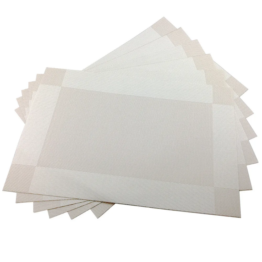 6pcs Beige Place Mat PVC Non Slip Washable Dining Table Placemat Lovely Design Fashion Dining Table Mat Dinner Plate Dish Pads