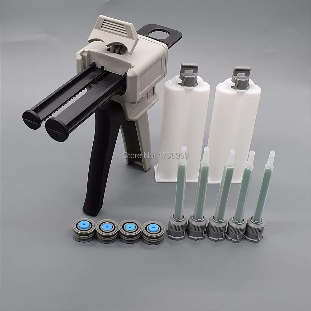 50ml pistola per calafataggio 1:1 Dispenser adesivo per colla pistola per colla AB con 2 pezzi 50ml 1:1 cartuccia vuota a doppio barilotto 5 pz 1:1 ugello di miscelazione