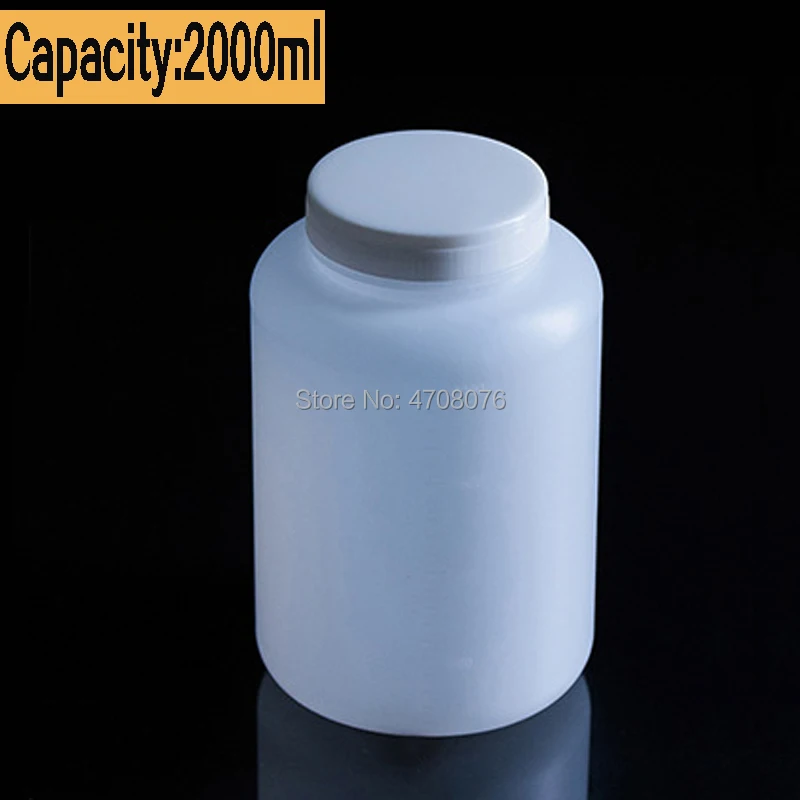 2000ml 2 ชิ้น/แพ็ค PE lab ขวดพลาสติกขนาด mark พลาสติกตัวอย่างขวดสกรูฝาปิดกว้างปากสำหรับ chemical test