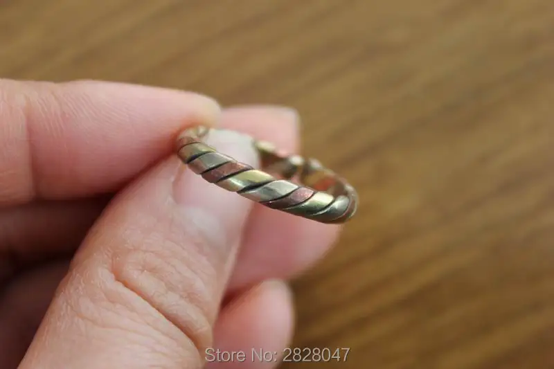 R005 Nepal 3 Copper Metal Ring Brass Red Copper Hand Braided Silk 3mm Wide Open Back Rings