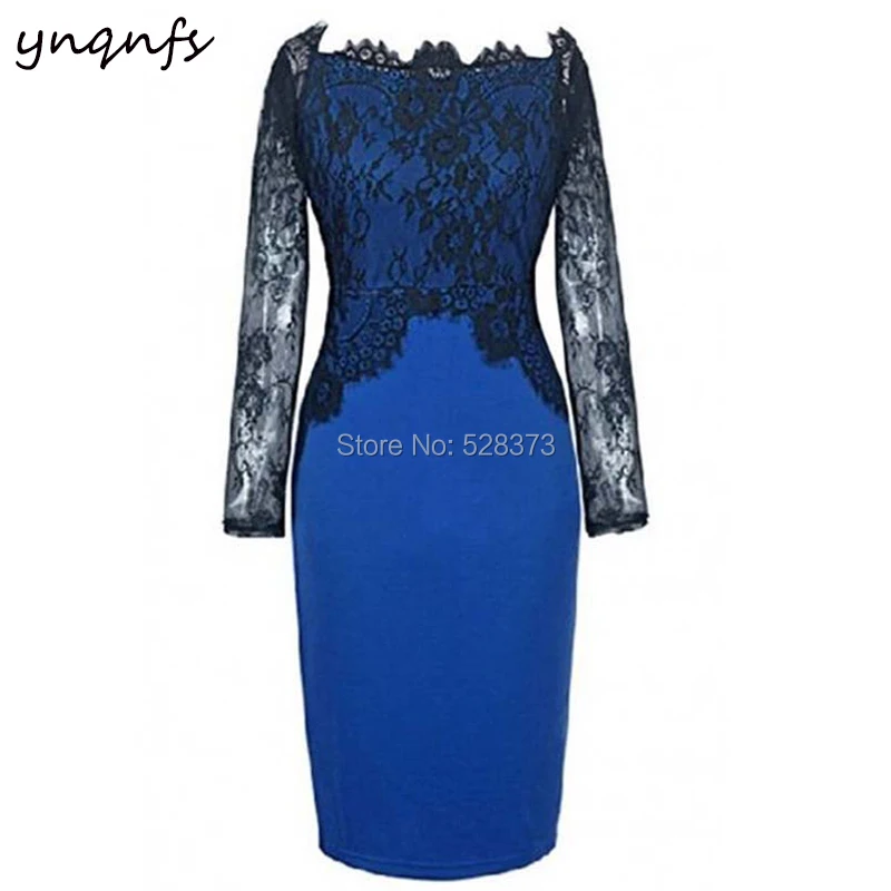 

YNQNFS C3 Long Sleeves Black Lace Royal Blue Mother of the Bride Dresses robe de cocktail courte Wedding Party Guest Dress 2019