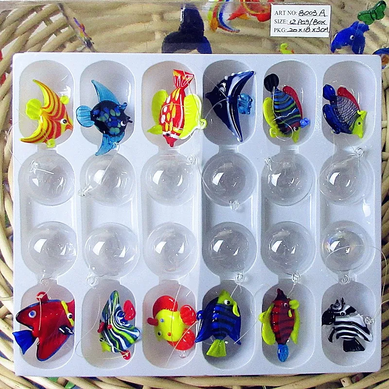 New Floating Glass Bubble Fish Miniature Figurines Pendant Aquarium Decoration Ornaments Marine Animal Statue Decor Accessories