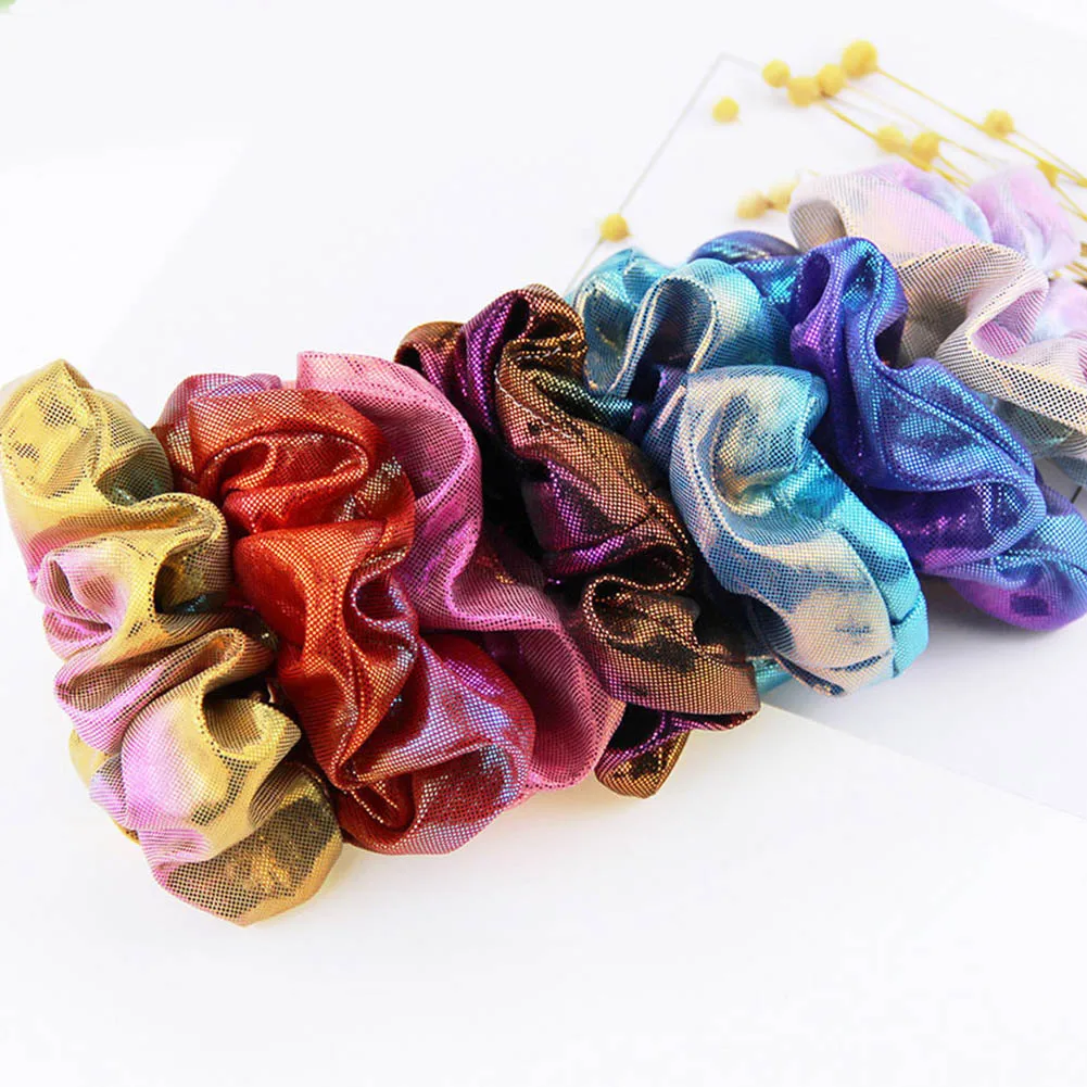 2019 Fashion Women Colorful Bronzing Elastic Hair Rope Glitter Ponytail Holder Hair Ring Accessories Girls Scrunchies Headwear