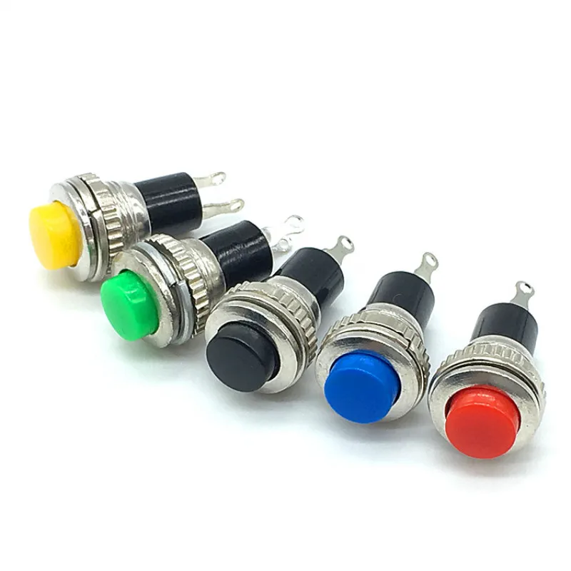 

10 шт., черный, зеленый, желтый, синий, красный, ВЫКЛ.-Мгновенный На 0.5A 250VAC пульт дистанционного управления кнопочные переключатели 10 мм