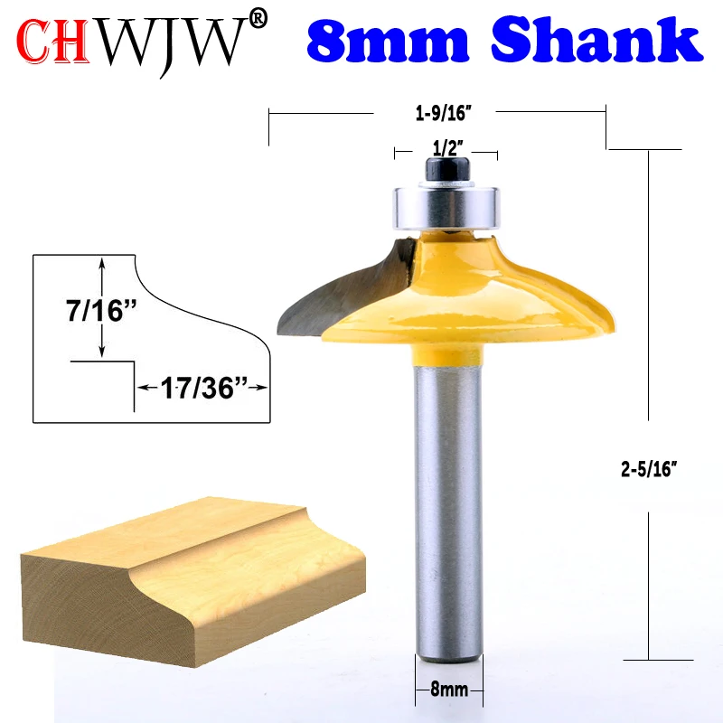 CHWJW 1PC 8mm Shank Ogee Euro Style Door Front Edging Router Bit Trimming Wood Milling Cutter for Woodwork Cutter Power Tools