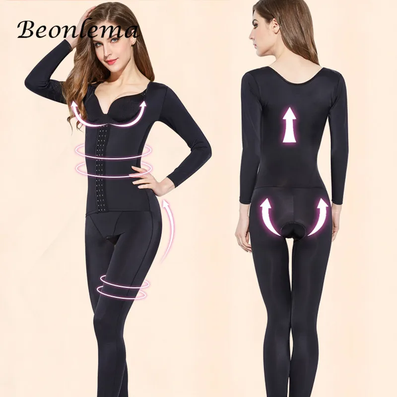 Beonlema Tummy Slimming Shapewear Women Full Body Shaper Butt Lifter Modeling Bodysuit Long Sleeves Leg Shaper Open Crotch S-3XL