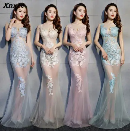 

2018 New Trendy Elegant Embellished Appliques Gown Wedding Party Sexy Dress Gorgeous Embroidery Long Dress Sheer Cheap