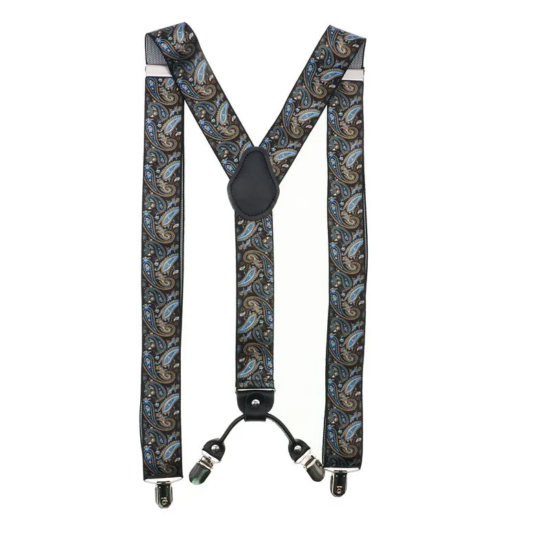 Men's Suspenders 4 Clip Cashew Pattern Suspenders Personalized Groomsmen Man For Pants Mens Trouser Strap Fashion Adjustable