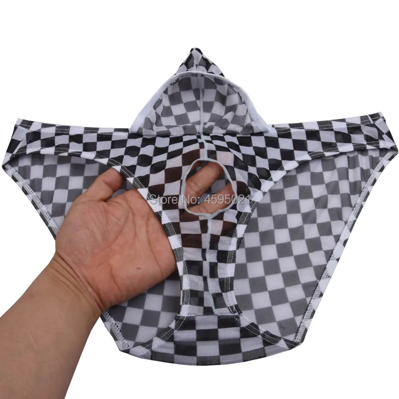 Men Sports Plaids Mesh Briefs Gay Men Underwear Male Balls Hole & Penis Hole Pouch Guy Bikini Briefs