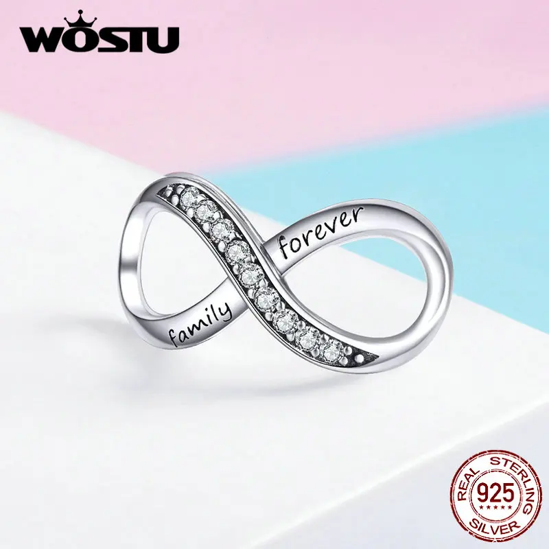 WOSTU 925 Sterling Silver Forever Family Infinity Love Charms Bead Fit Original Bracelet Pendant Jewelry CQC1146