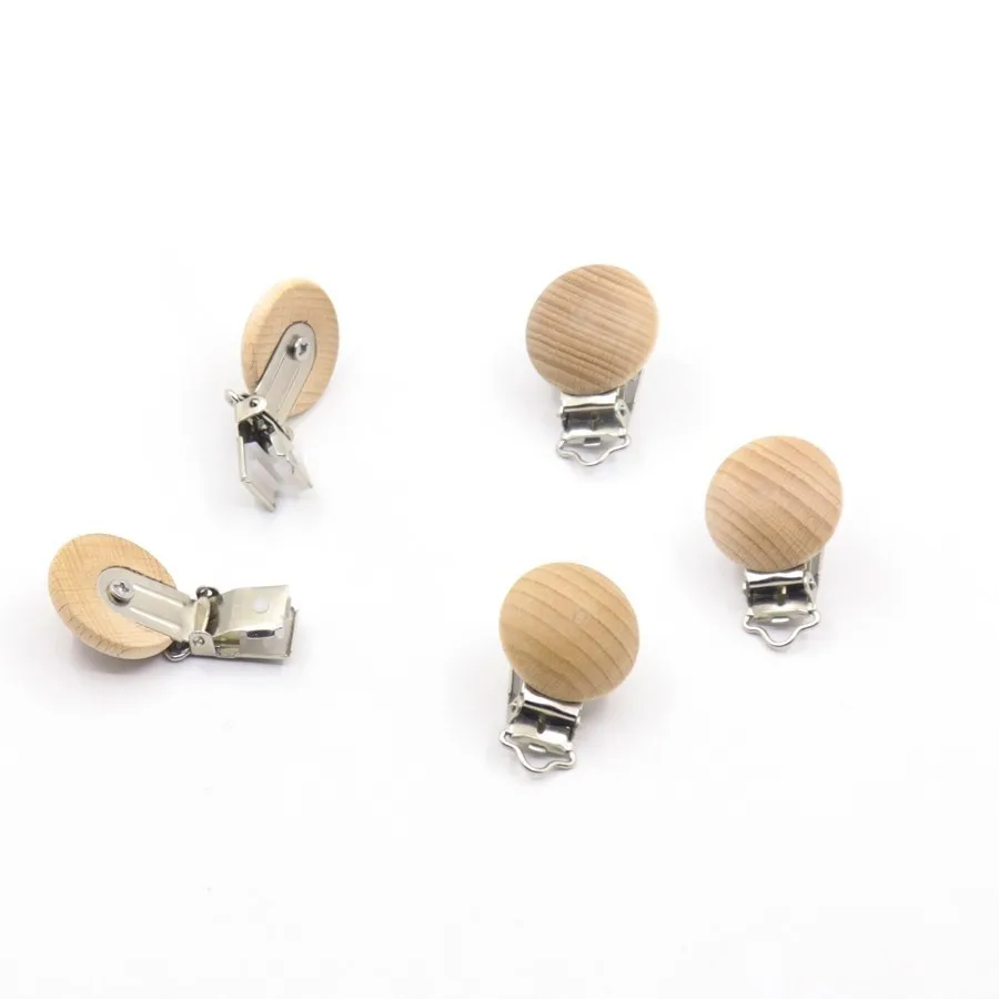 KWD 5pcs Dummy Clip Natural Wood Beech Wood Pacifier Clip Unfinished Non-toxic Nipple Holder Diy Pacifier Clips Chain