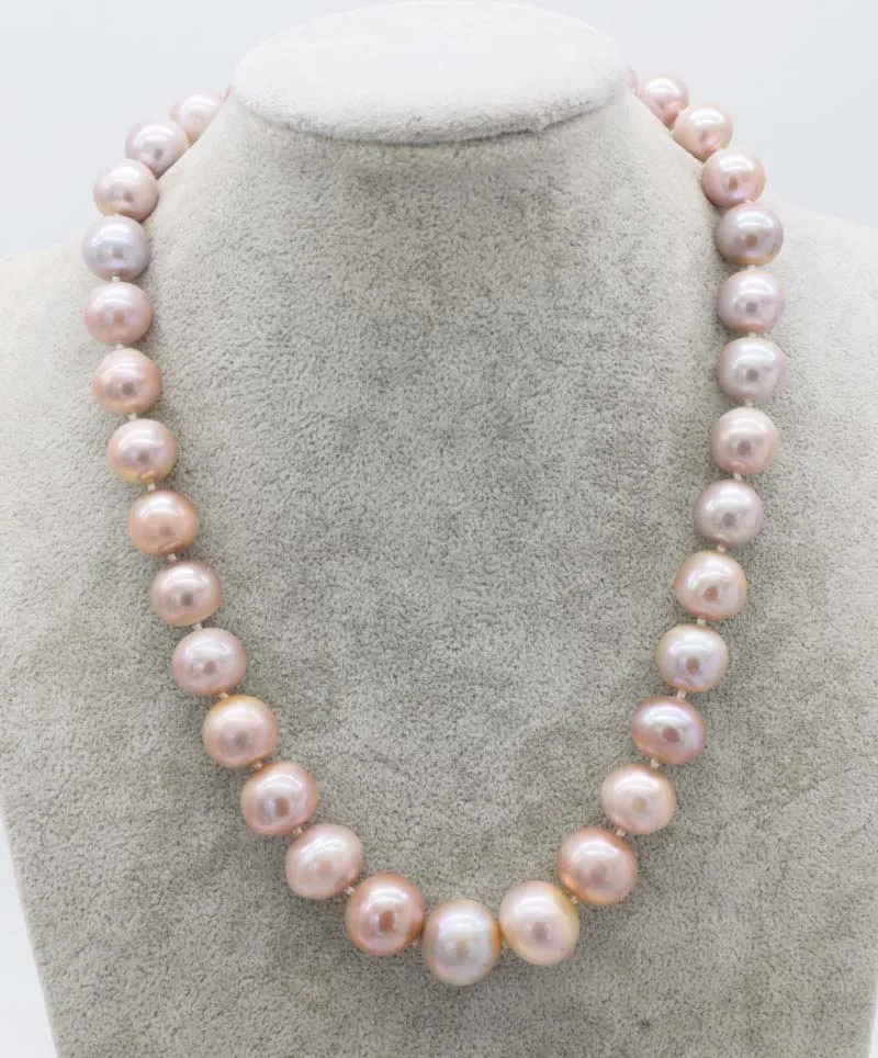 

AA freshwater pearl pink/purple near round 12-15mm necklace Edsion 18inch nature FPPJ wholesale beads