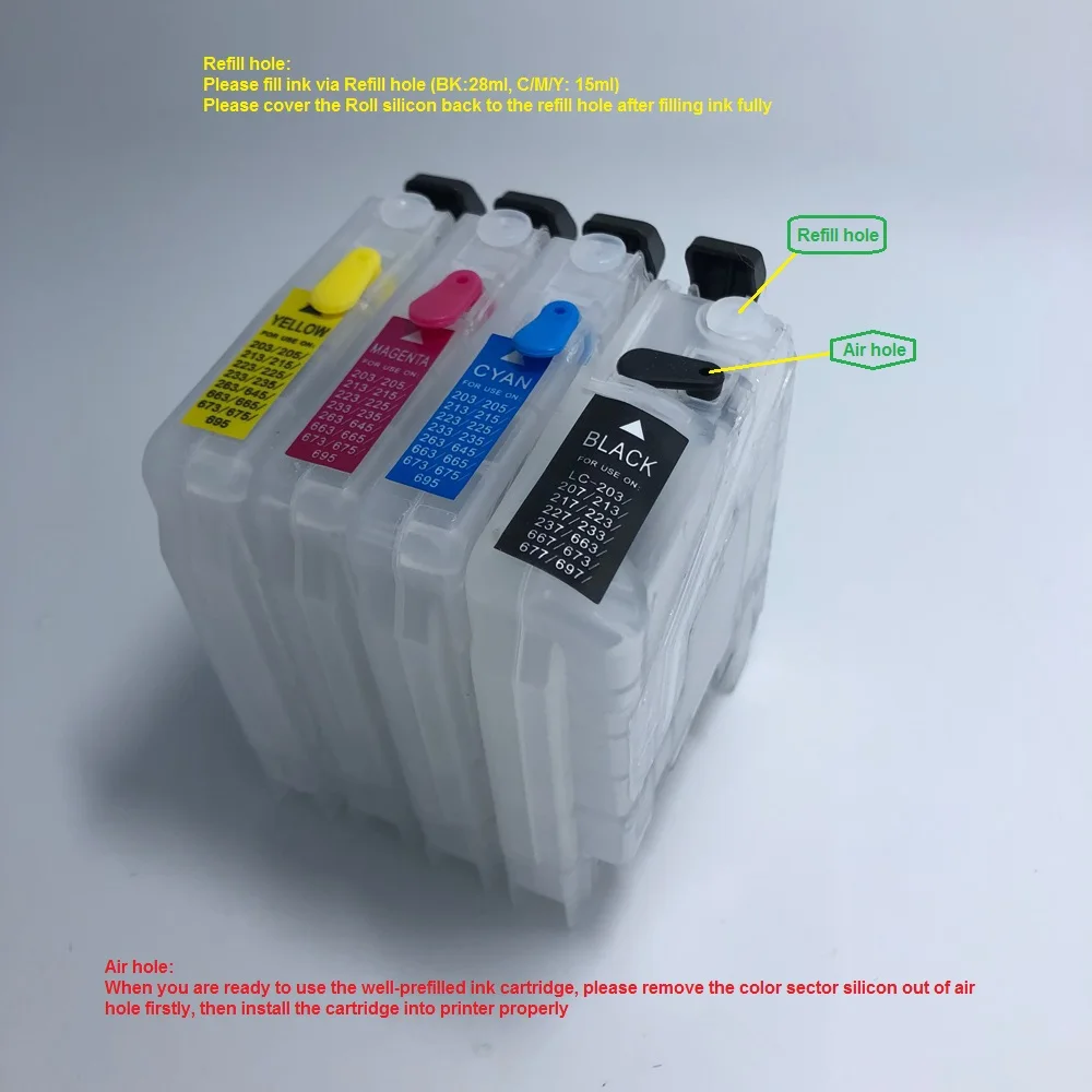 YOTAT 1set Refillable ink cartridge LC663 LC 663 for Brother MFC-J2320 MFC-J2720 printer