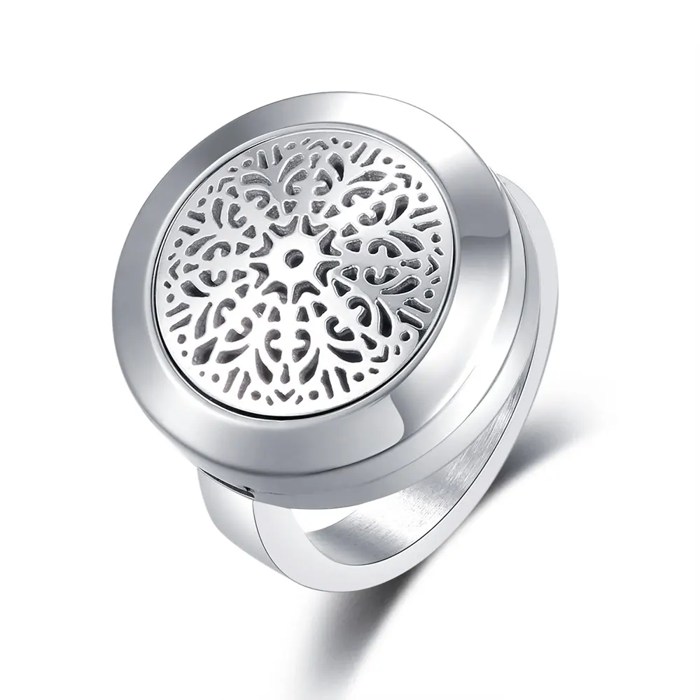 

8 piece silver color newest Abstract Flowers ring Aromatherapy Essential Oils 316L S.Steel Perfume Diffuser Locket Ring