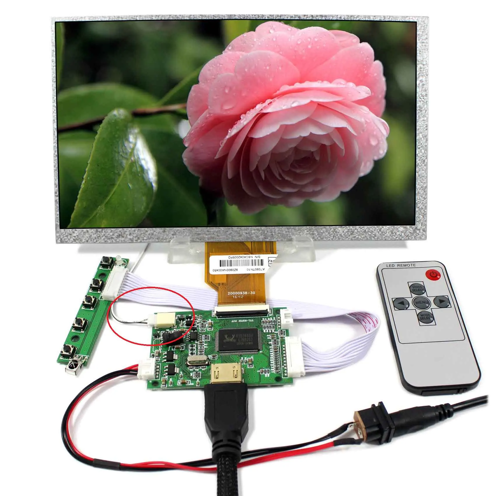 

9"AT090TN10 9　inch 800X480 LCD work with HD MI LCD Controller Board （with remote control)