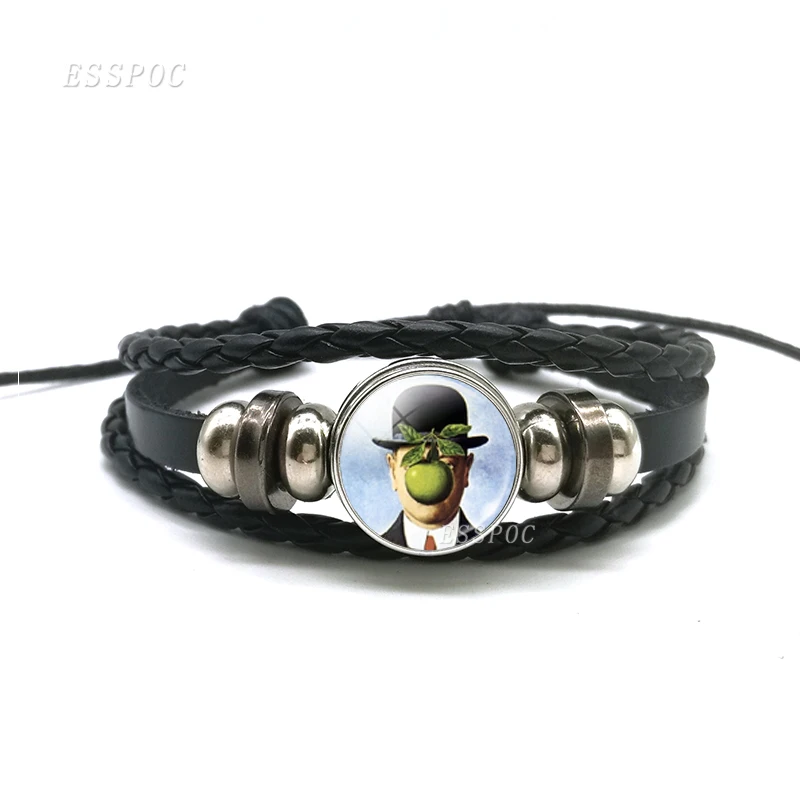 Fashion Jewelry Magritt Painting Picture  Bangle Bracelets DIY Glass Cabochon Unique Design Black Bracelet  Men Women Gift