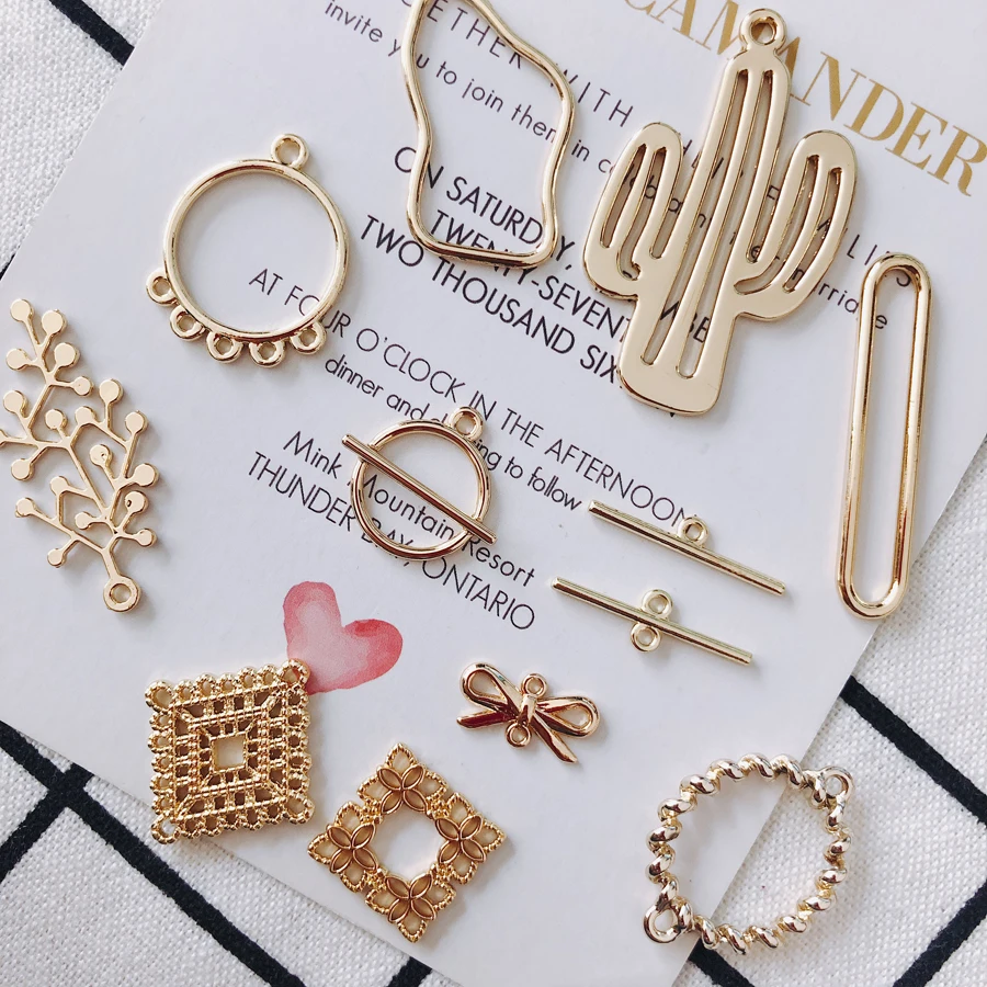 

KC Gold Plated Earring Accessories Metal Charms Pendant Eardrop Components Necklace Diy Making Material Jewelry Finding 8pcs