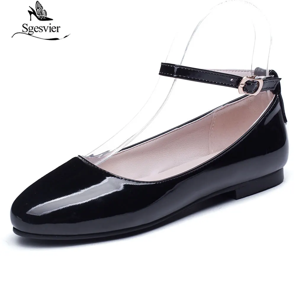 SGESVIER Round Toe 2019 Brand New Chic Style Elegant women\'s Flats Fashion Classics Mature Patent Leather women\'s Shoes G239