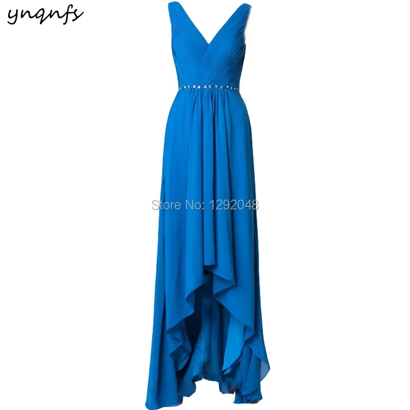 YNQNFS M37 Elegant Chiffon Dress Blue High Low Party Gown Vestido Formal Short Front Long Back Bridesmaid Dresses