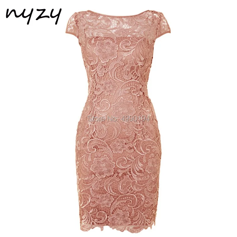 NYZY M45 Customized Real Sample Sheath Short Sleeves Mother of the Bride Lace Dress  Wedding Party Gowns Groom Mother Outfits