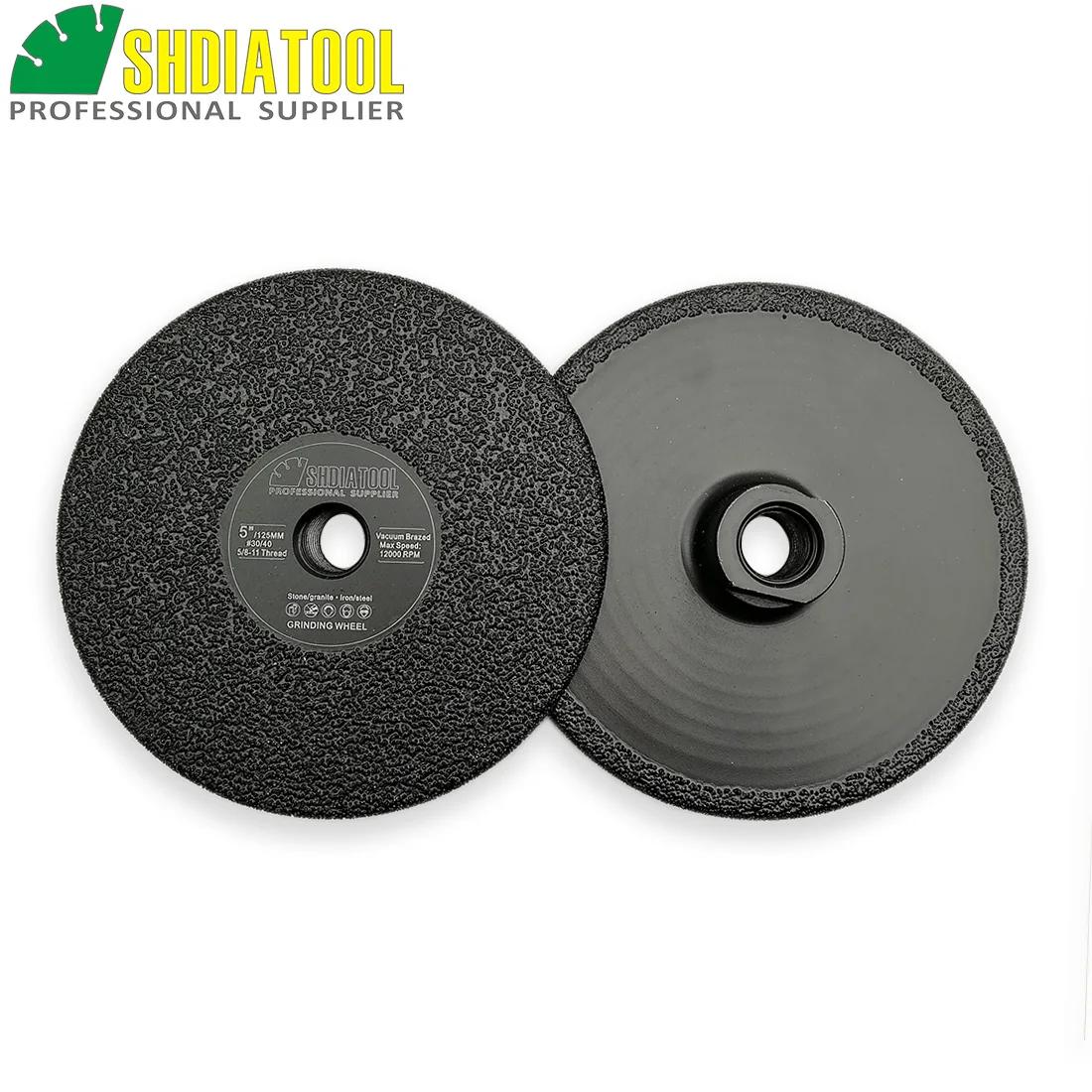 

SHDIATOOL 2pcs 125MM/5inch Vacuum Brazed Diamond Grinding Shaping wheel 5/8-11 Flat Shaping Disc for Granite Marble Concrete