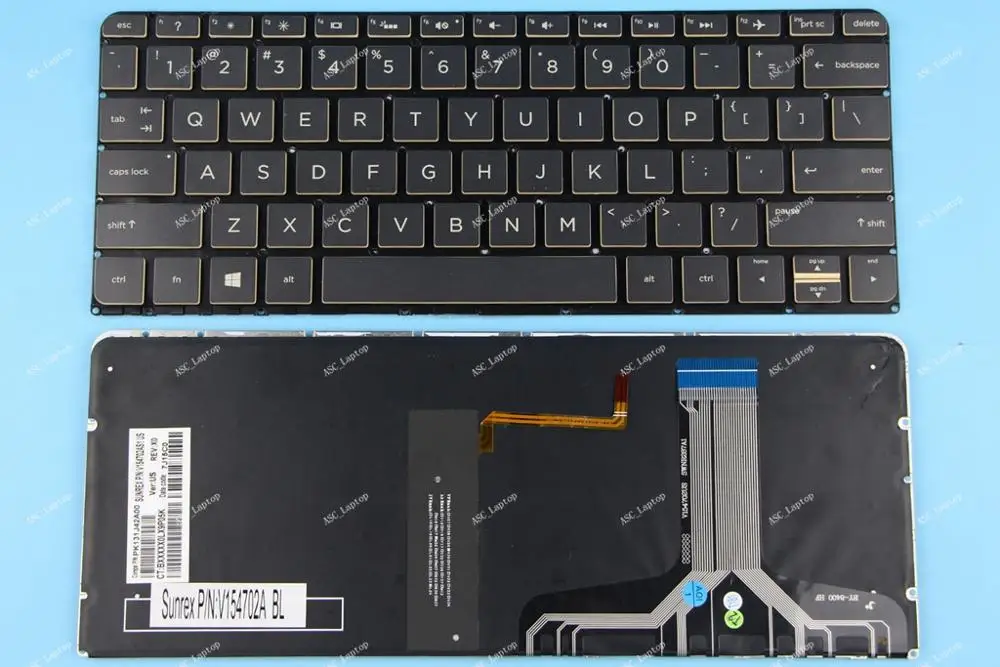 Teclado Eua Qwerty para hp Spectre Pro 13 g1 Teclado Eua Impressão Branca Retroiluminado Lado Marrom sem Moldura Novo