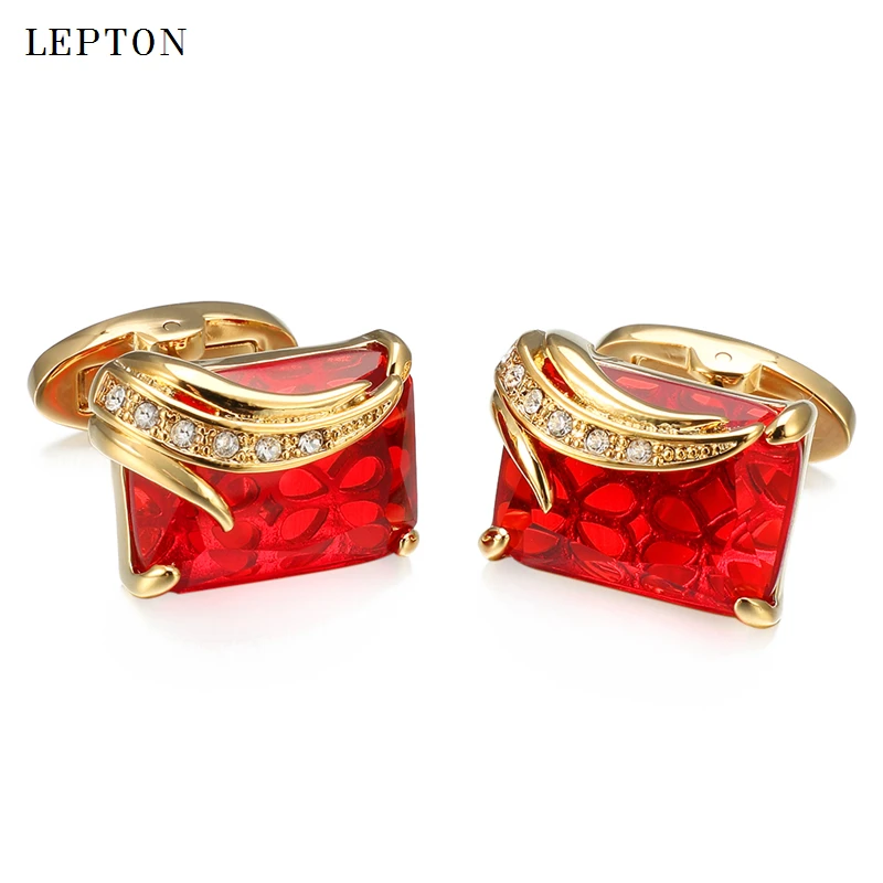 Low-key Luxury Glass Cufflinks for Mens Lepton Brand High Quality Square Crystal Cufflinks Shirt Cuff Links Relojes Gemelos