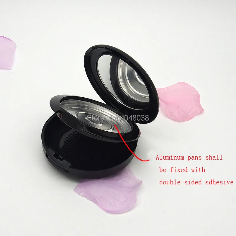 Empty Cosmetic Powder Compact with Mirror Black Makeup Container DIY Hightlight Box Dia 59mm Blusher Powder Puff Case 15 pcs