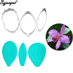 Cymbidium Cattleya Orchid Petal Veiners Flower Mold and Cutter Cake Decorating Tools Sugarcraft Resin Clay Moulds CS210