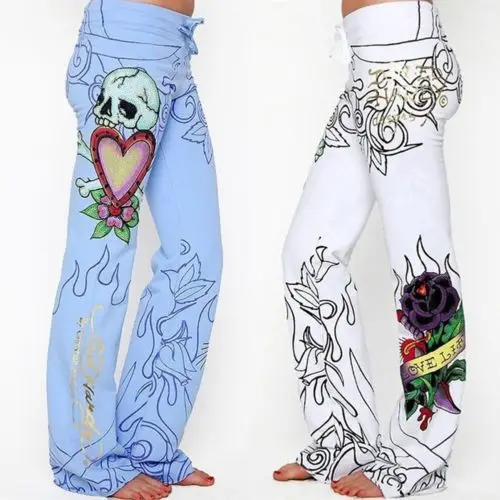 

2018 ITFABS New Brand Fashion Sexy Women Casual Baggy Skull Rose Printed Hippie Wide Leg Boho Sexy Ladies Retro Stylish Pants