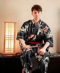 Summer Male Koi Fish Wave Kimono with obi Festival Traditional Bathrobe Dress Cosplay Samurai Kimono Costumes DH053