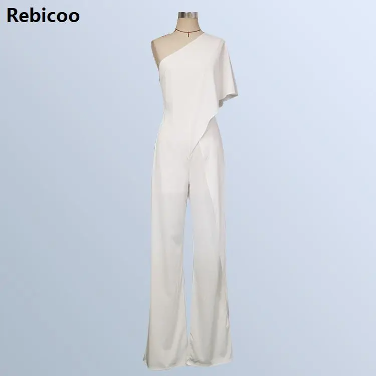 Mono Blanco de un hombro para mujer, peto elegante de pierna ancha, pantalones informales, novedad