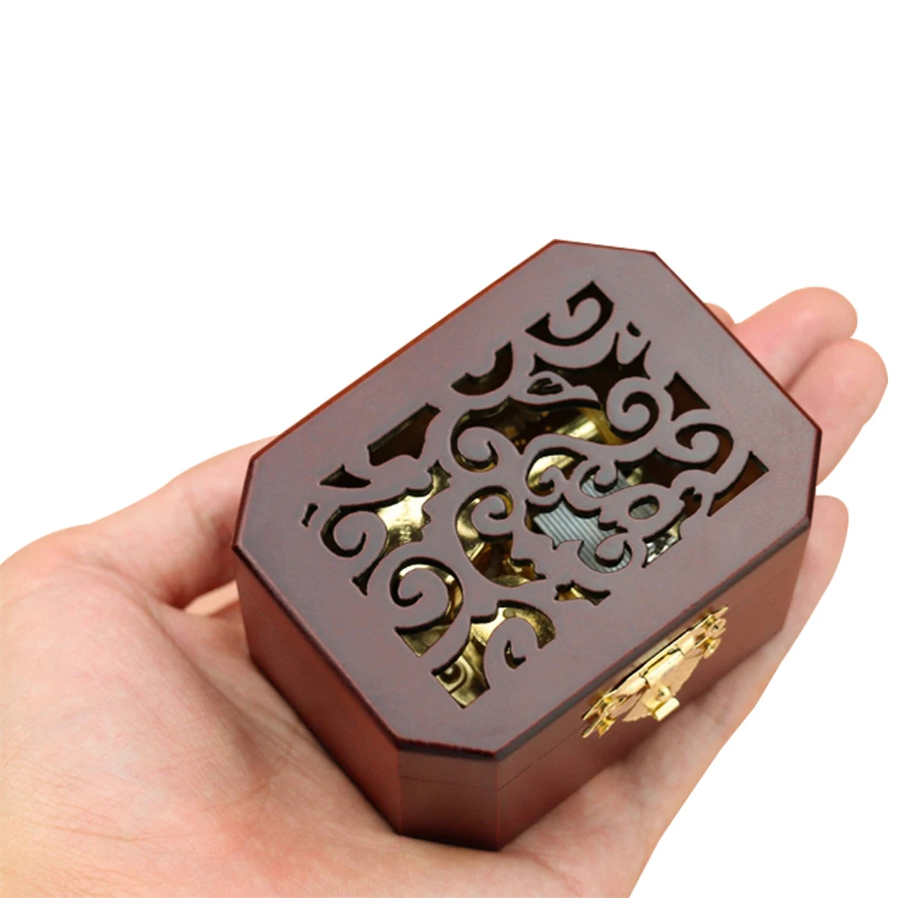 Creative Hollow Cover 18-Note Silver Movement Wind-up Wood Musical Box,Musical Toys  for Kids Christmas Musical Gifts for Woman