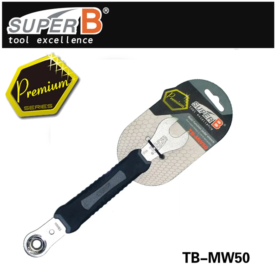 Super B Premium TB-MW50 Multi-function Pedal Wrench 15mm With 14/15 mm Hex Key Wrench Bicycle Repair Tools