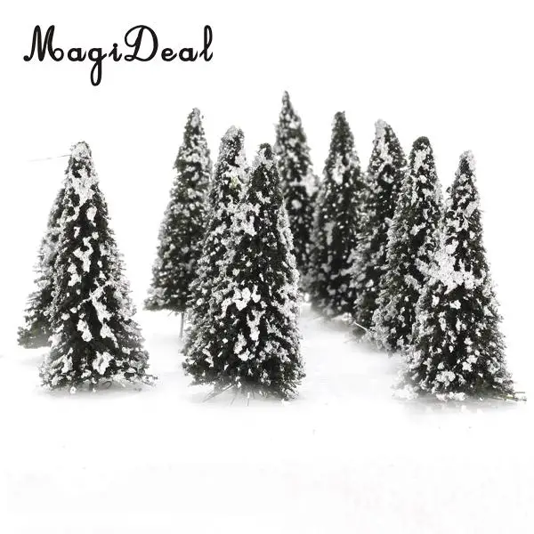 MagiDeal 10Pcs 1/150 White Dark Green Scenery Landscape Model Cedar Trees for Train Track Building Model Layout Prop 8cm