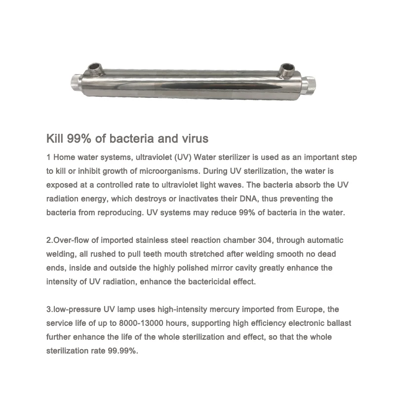 6GPM 1.5T/H 25W Ultraviolet Light Tube Ultraviolet Disinfection Lamp Ultra Violet Bulb UV Sterilizer Light