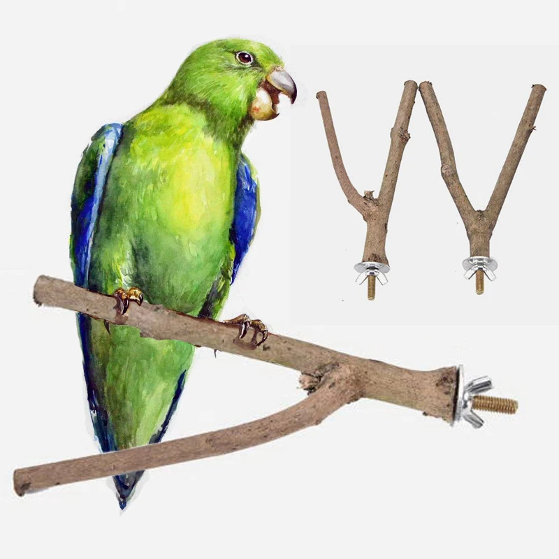 JX-LCLYL Pet Parrot Raw Wood Stand Rack Toy with Y Shape Branch Perches for Bird Cage