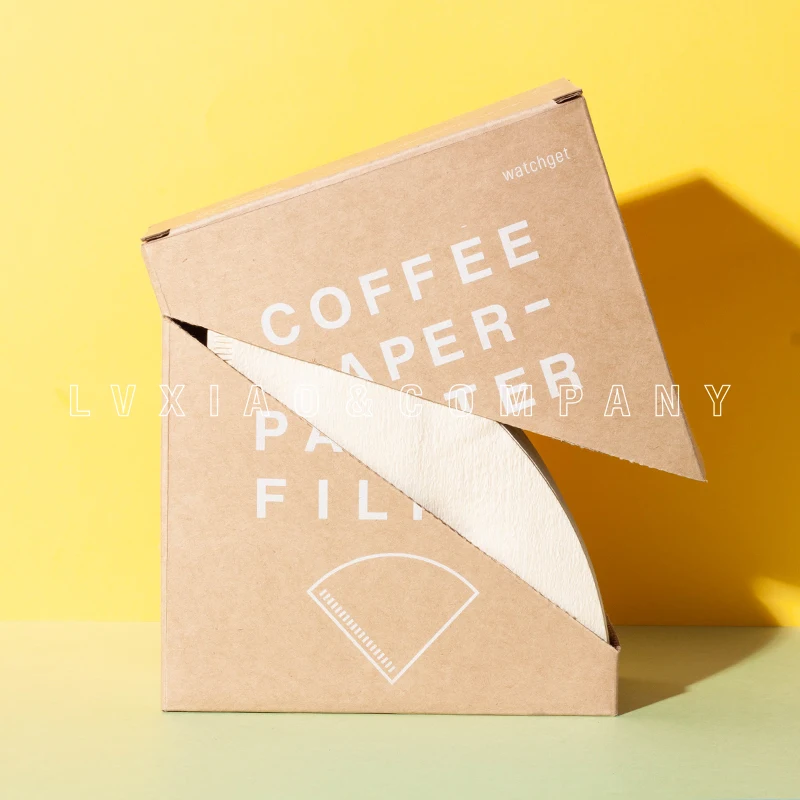 watchget Design Filter Paper with Holder 100 Pieces Wooden/Bleached Paper Hand Cone Drip Paper Coffee Filter