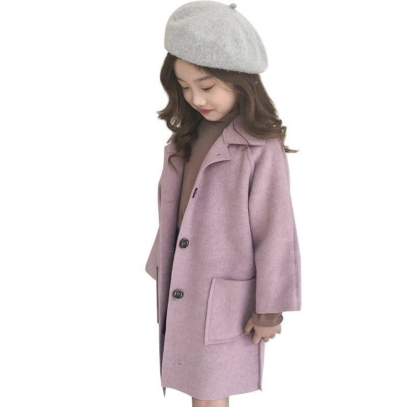 Hot Sale Girls Long Woolen Jacket Autumn Winter Children Single Breasted Overcoat Kids Trench Coat Casual Outerwear Clothes X200