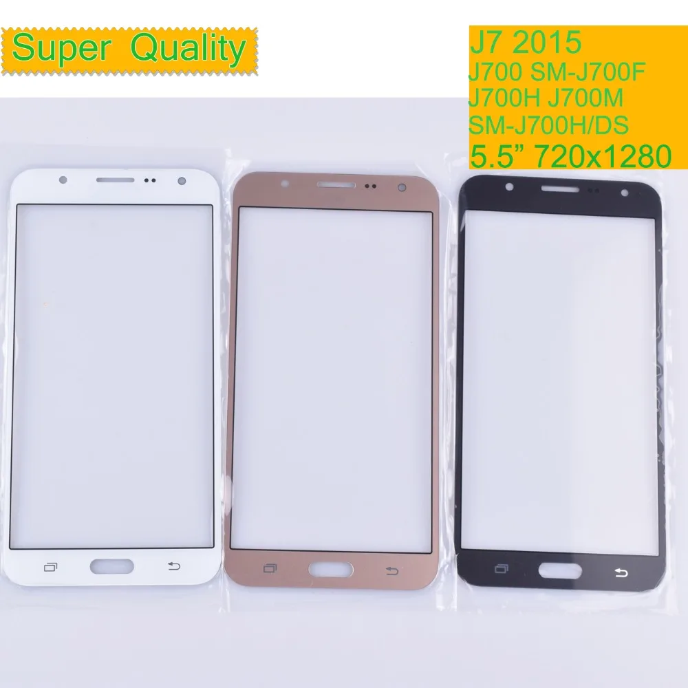 10 buah/lot untuk Samsung Galaxy J7 2015 J700 layar sentuh depan Panel kaca LCD luar dengan OCA lem