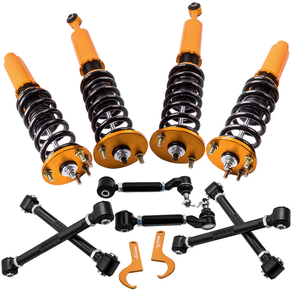 Suspension Coilover + 6 PCS Rear Camber Arms Kit for Honda Accord 03-07 Adj Height