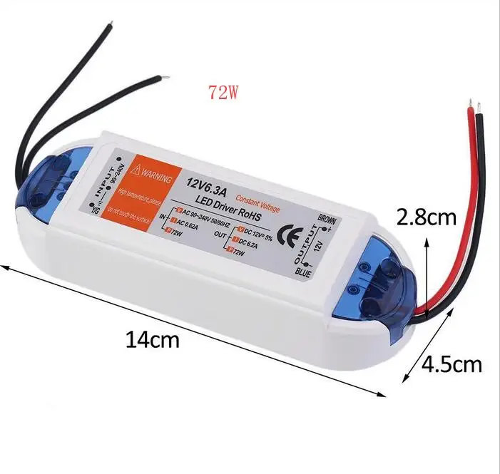 100 pcs HOT SALE Led Driver AC 90-240V DC 12V 72W Lighting Transformers High Quality Driver Led for LED Strip Power Supp