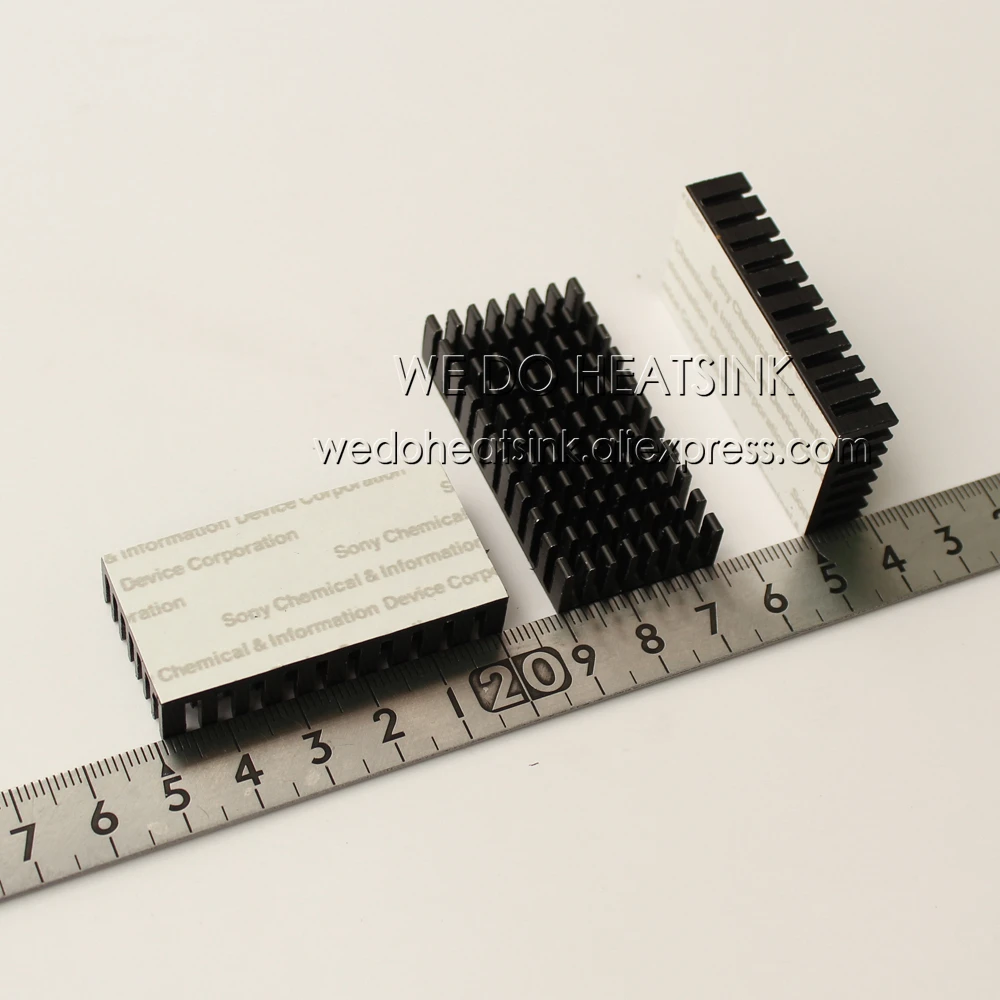 WE DO HEATSINK 5pcs 50x25x10mm Heatsink Aluminum Black Anodize Heat Sink Cooler With Thermal Tapes